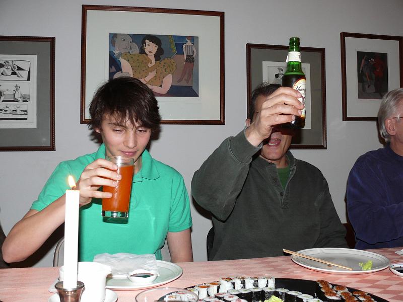 P1180219.JPG - Davy Landay and Jon Landay hiding behind the beer bottle