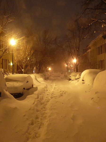 P1160213.JPG - Woody took some pictures at 8PM 2/10/10.  Looking West down the middle on Newport Place.  The snow was still blowing.